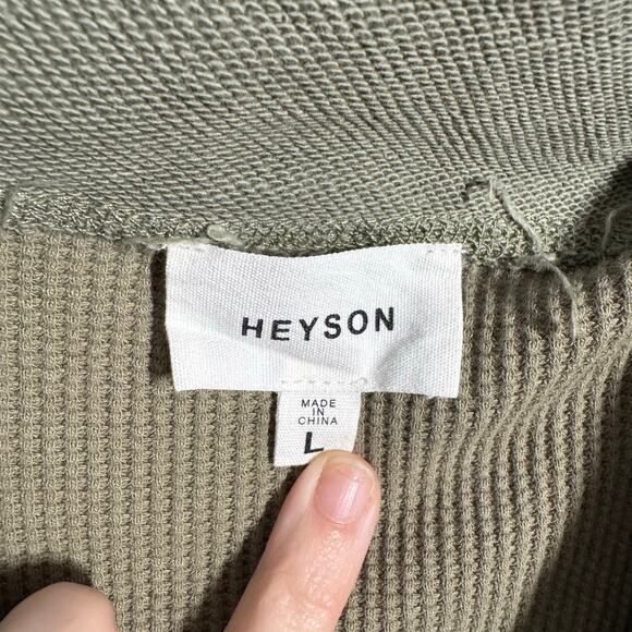 Heyson Jacket Women L Olive Green Patchwork Relaxed Asymmetrical Zip Lagenlook - Picture 4 of 8